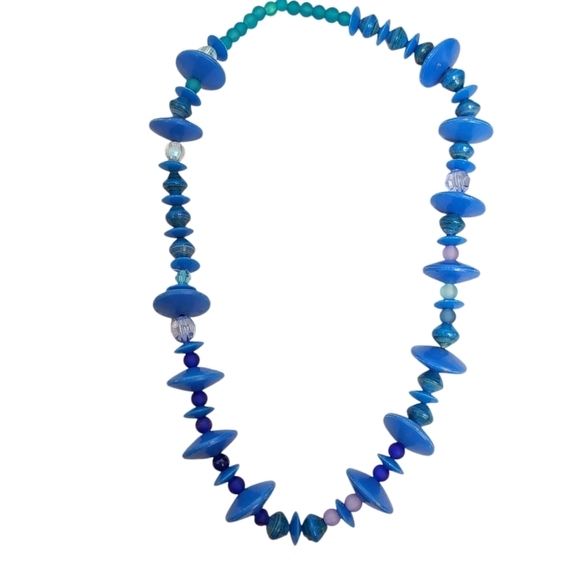Blue Saucer Paper Blue Frosted Gloss Beaded Necklace - Picture 2 of 3
